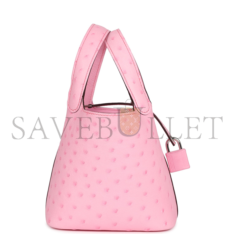 H**mes MASTER MICRO PICOTIN LOCK 14 BUBBLEGUM OSTRICH PALLADIUM HARDWARE (14*12*10cm)
